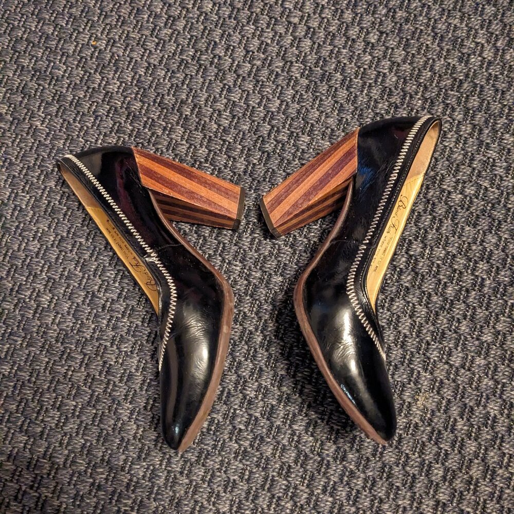 Fluevog Black Blind Faiths Hi Nicolette Black Patent Leather Heels - Size 8.5